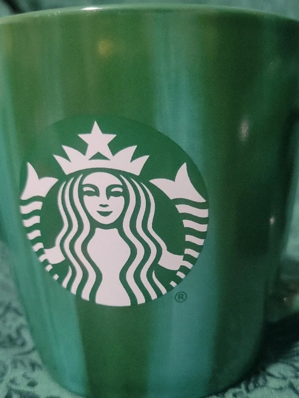 Starbucks Dark Green Ceramic Mugs with White Siren Logo - Set of 2. 12 Oz.